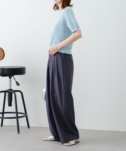 【柳樹】透孔編織緊身短袖針織衫