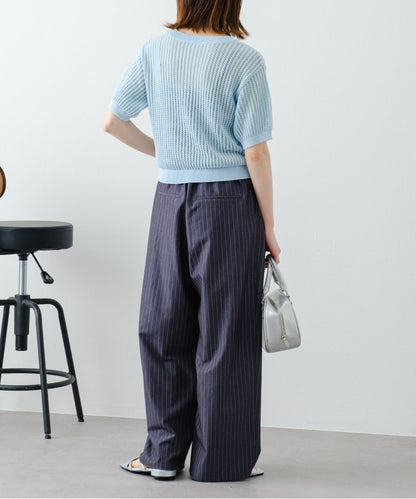 【柳樹】透孔編織緊身短袖針織衫