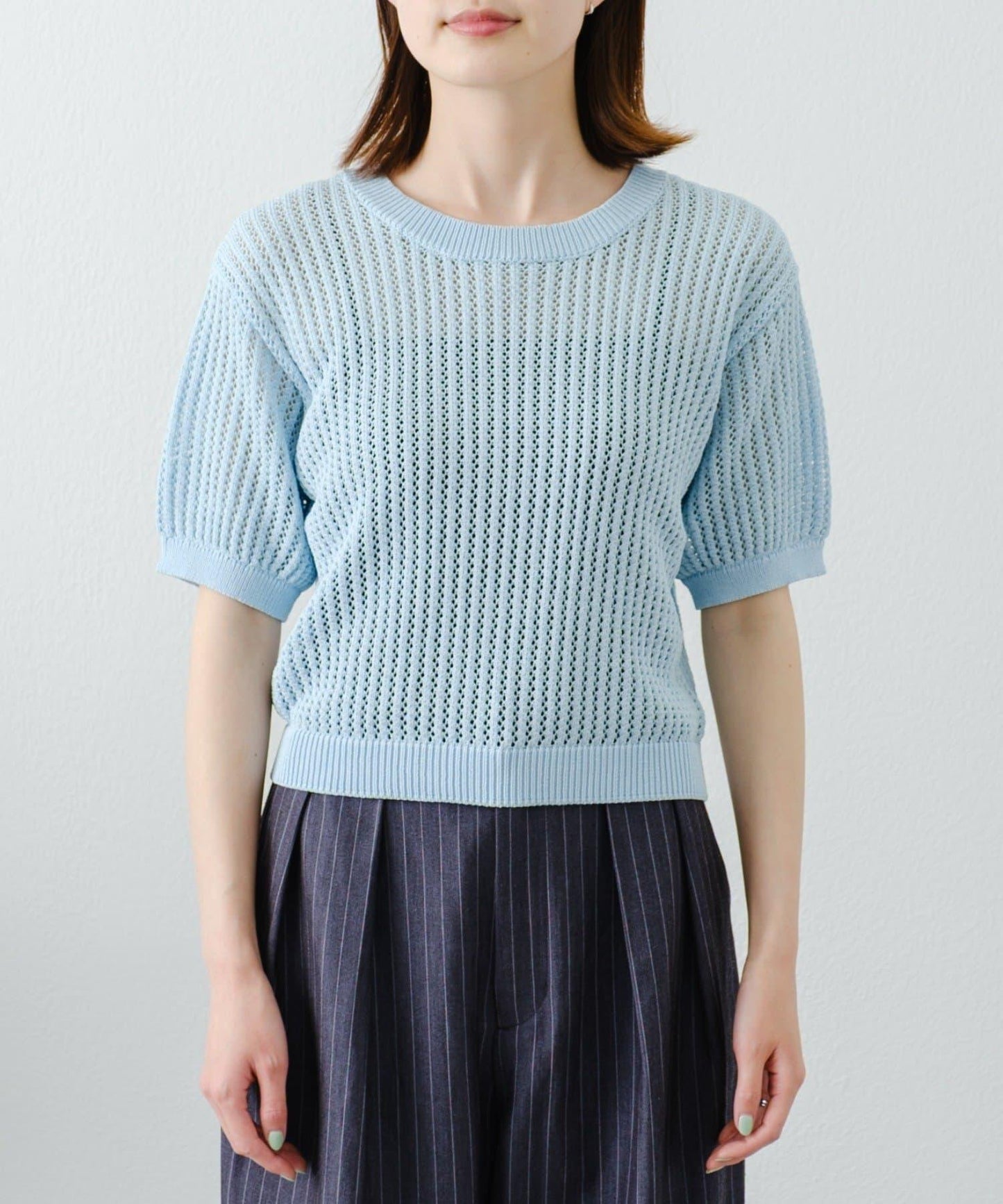 【柳樹】透孔編織緊身短袖針織衫