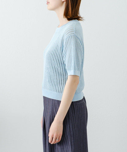 【柳樹】透孔編織緊身短袖針織衫