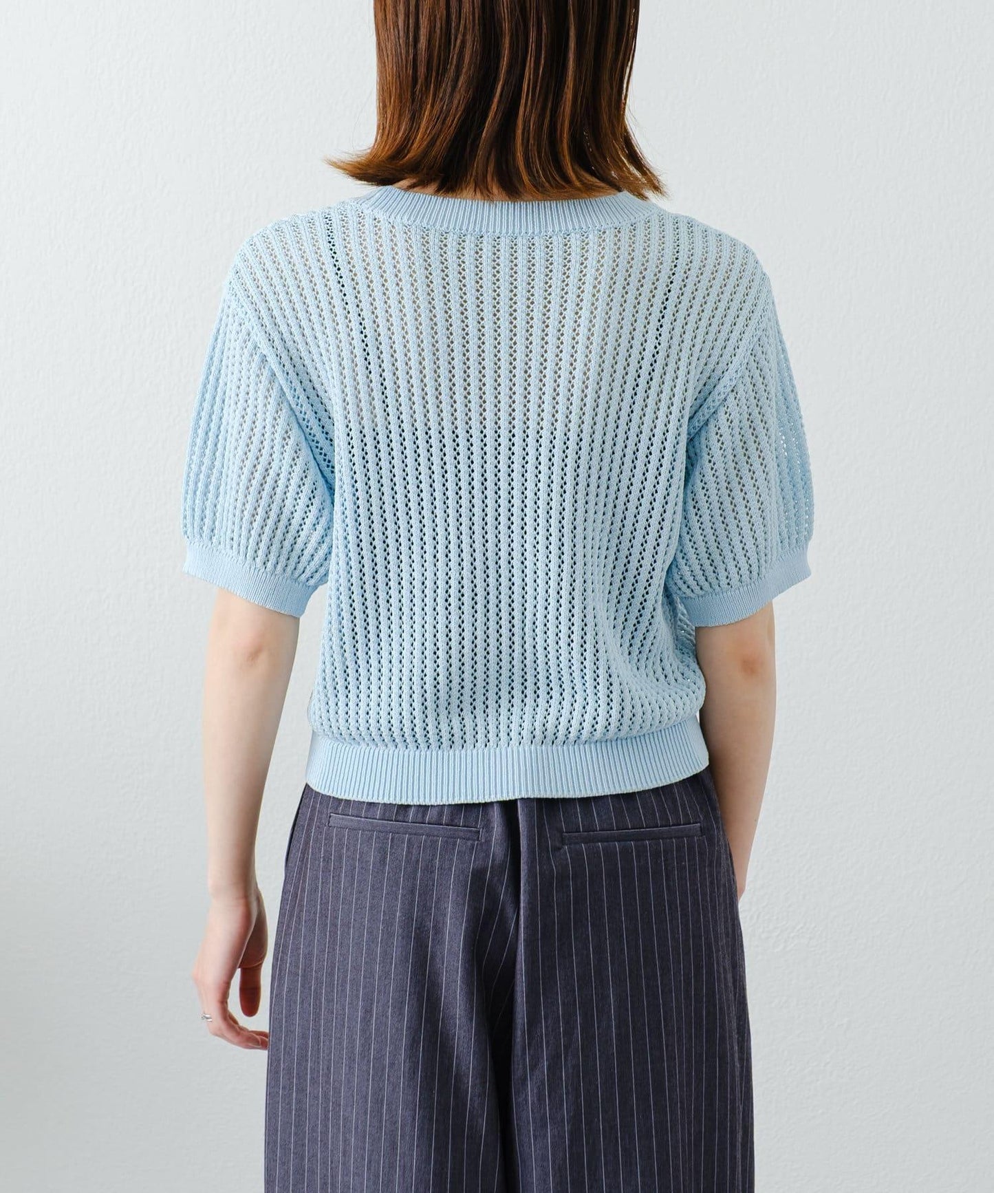 【柳樹】透孔編織緊身短袖針織衫