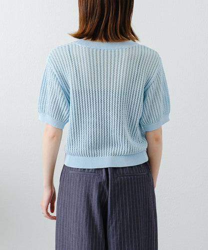 【柳樹】透孔編織緊身短袖針織衫