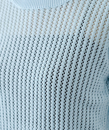 【柳樹】透孔編織緊身短袖針織衫