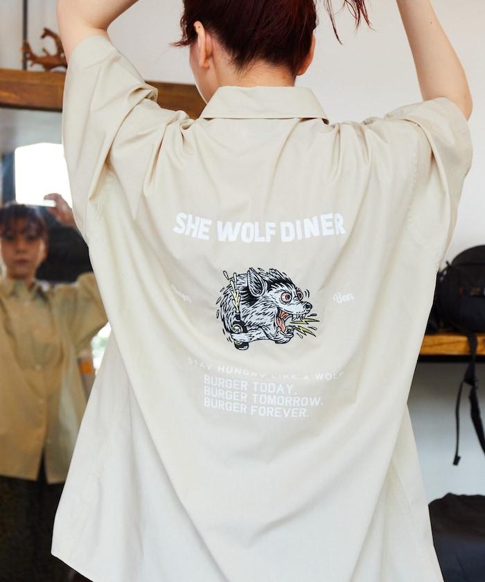 SHE WOLF DINER×FREAK'S STORE/海狼餐廳 寬鬆設計 刺繡 短袖 襯衫