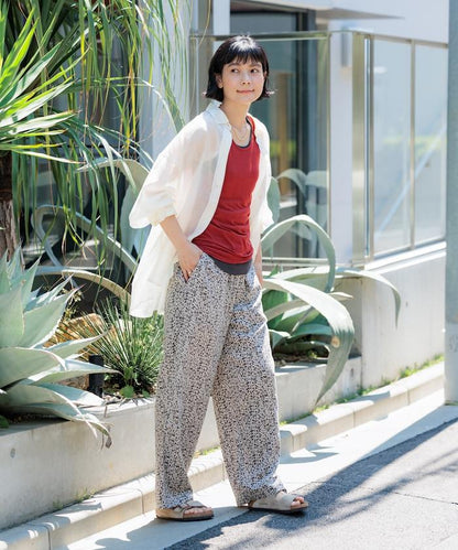 亞麻混紡 寬鬆 休閒褲＜可搭配套裝＞