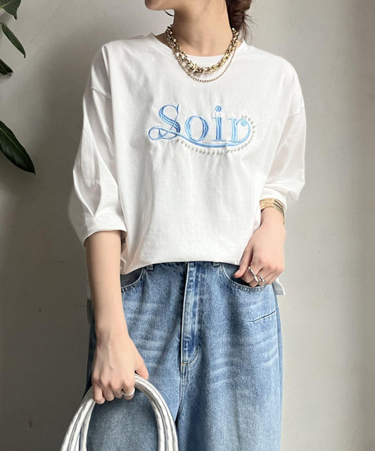 【限定】珍珠logo刺繡褶皺袖套頭衫