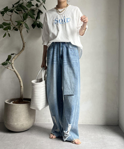 【限定】珍珠logo刺繡褶皺袖套頭衫