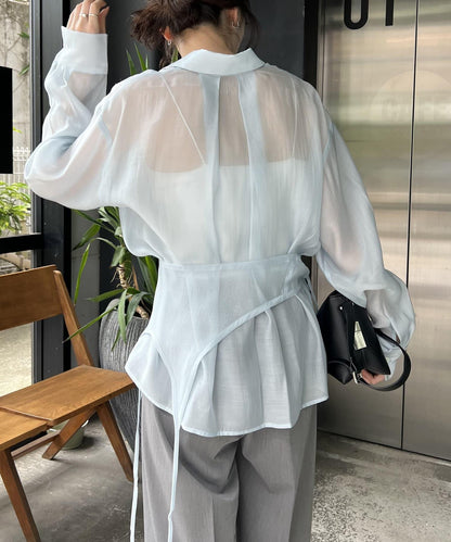 背心套裝透視襯衫