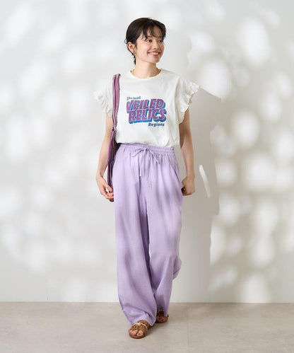 亞麻混紡 寬鬆 休閒褲＜可搭配套裝＞