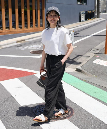 亞麻混紡 寬鬆 休閒褲＜可搭配套裝＞
