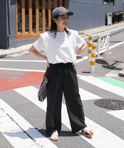 亞麻混紡 寬鬆 休閒褲＜可搭配套裝＞