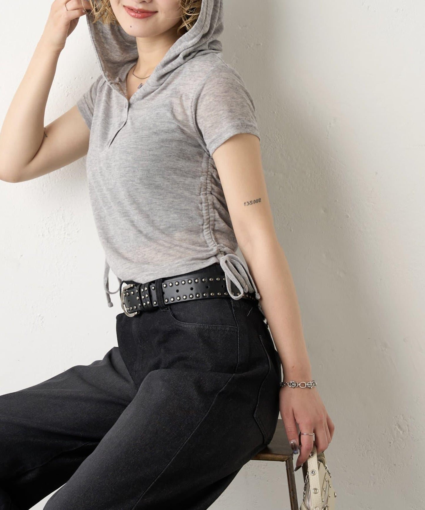 透視亨利領短袖帽衫