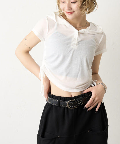 透視亨利領短袖帽衫