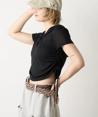 透視亨利領短袖帽衫