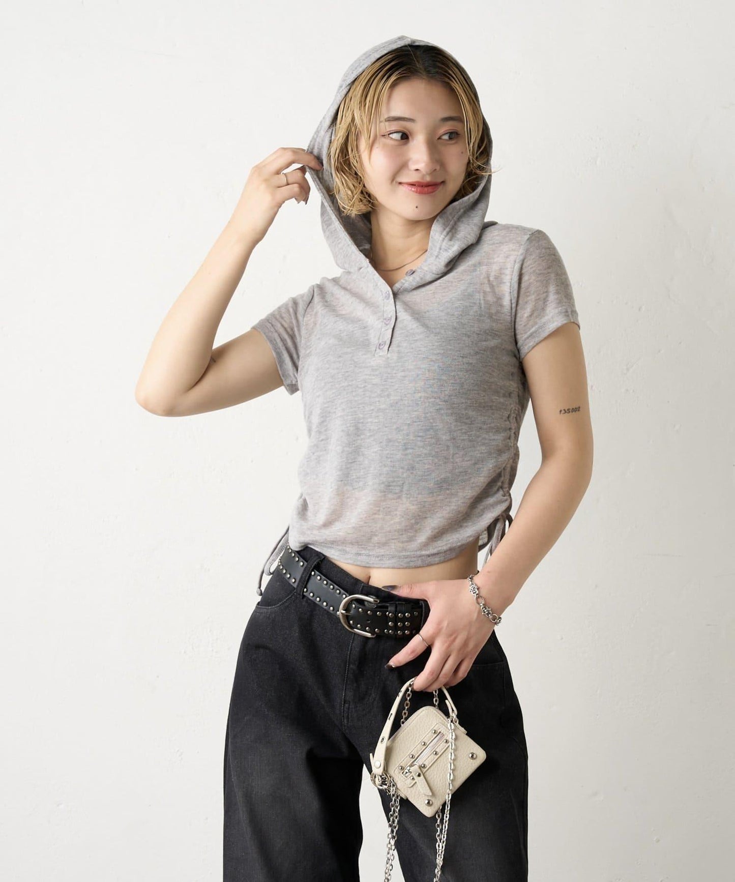 透視亨利領短袖帽衫