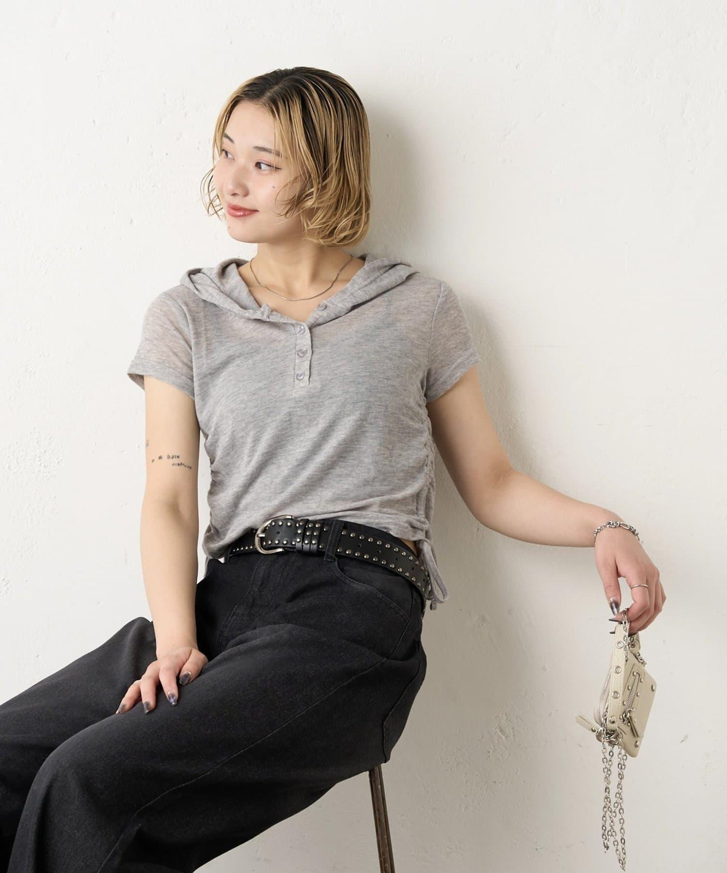 透視亨利領短袖帽衫