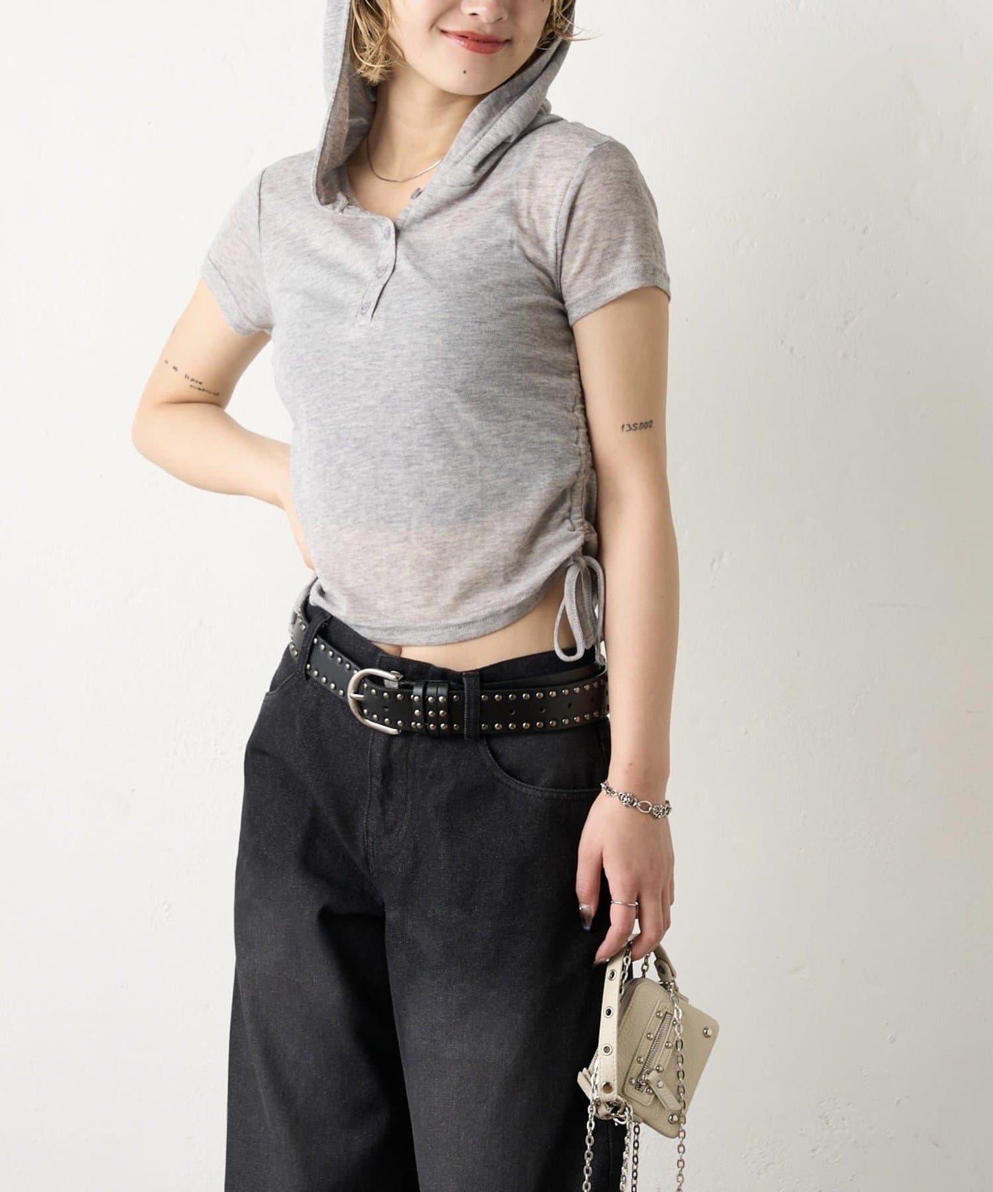 透視亨利領短袖帽衫