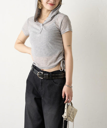 透視亨利領短袖帽衫