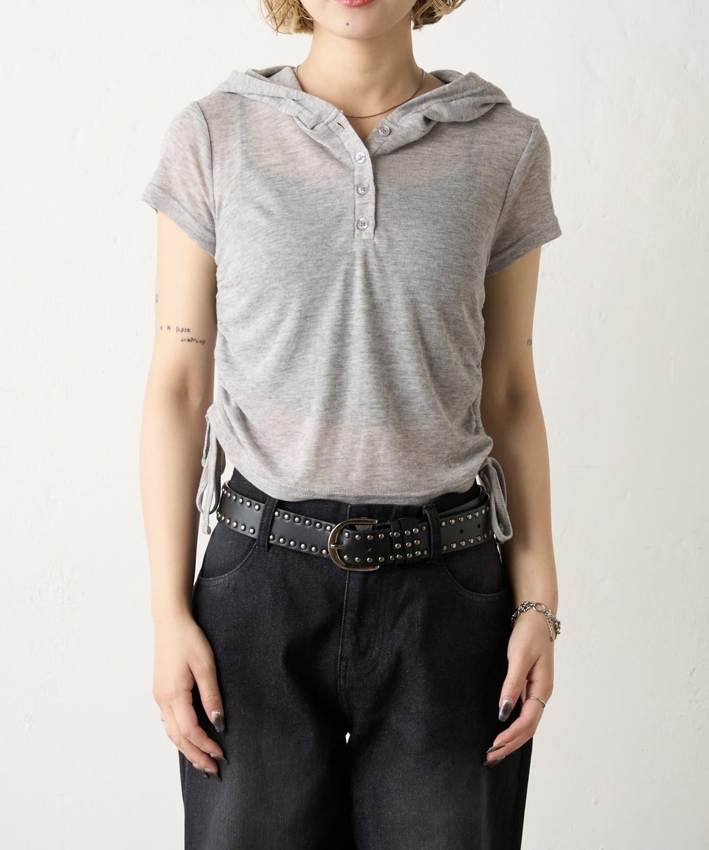 透視亨利領短袖帽衫