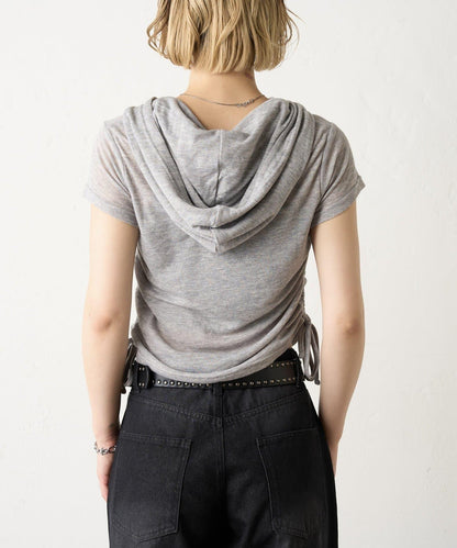 透視亨利領短袖帽衫