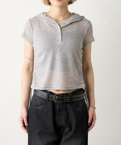 透視亨利領短袖帽衫