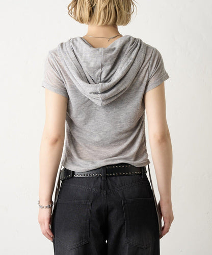 透視亨利領短袖帽衫