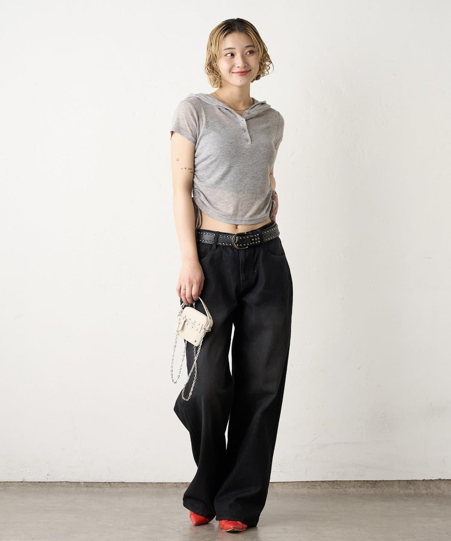 透視亨利領短袖帽衫