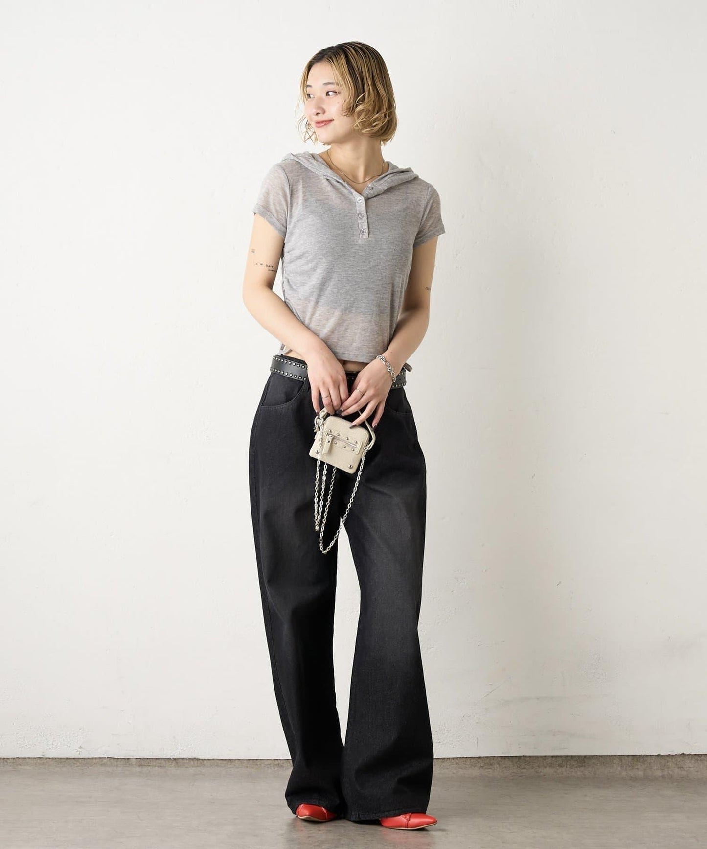 透視亨利領短袖帽衫