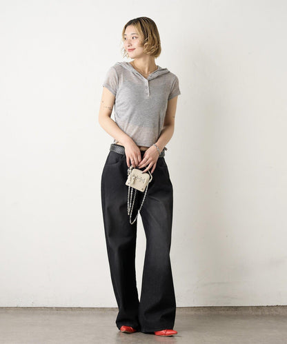 透視亨利領短袖帽衫