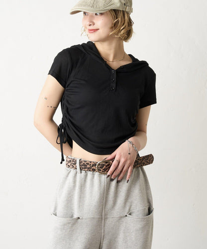 透視亨利領短袖帽衫