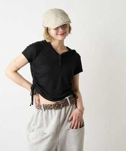 透視亨利領短袖帽衫