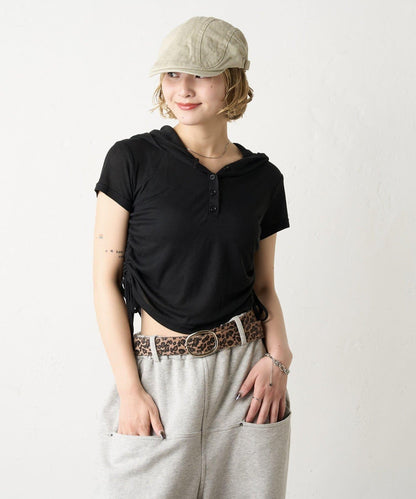 透視亨利領短袖帽衫