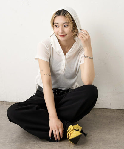 透視亨利領短袖帽衫