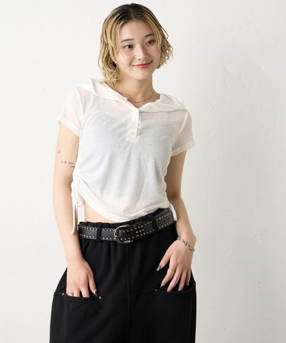 透視亨利領短袖帽衫