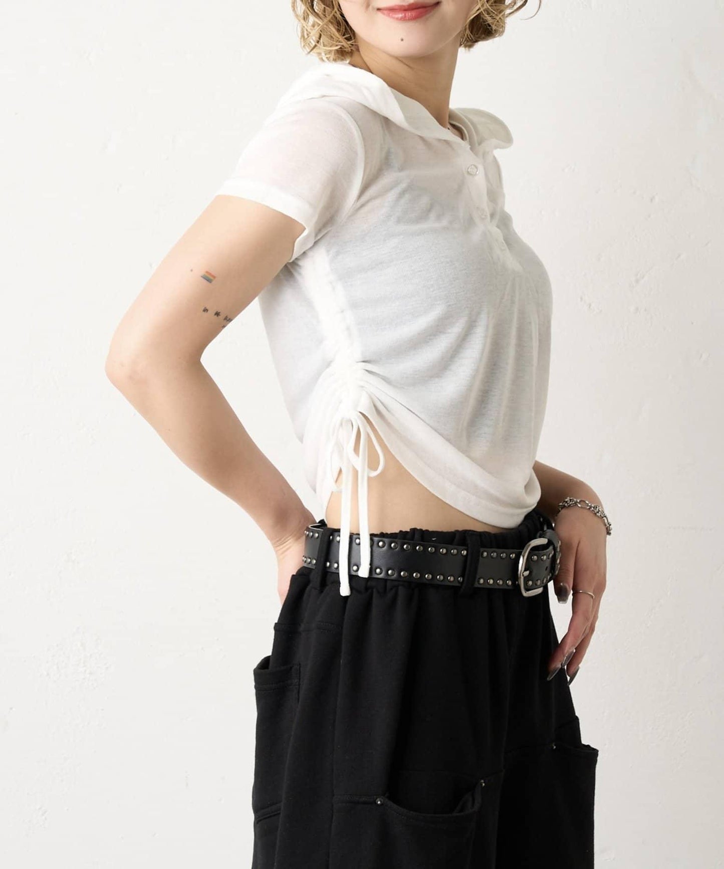 透視亨利領短袖帽衫