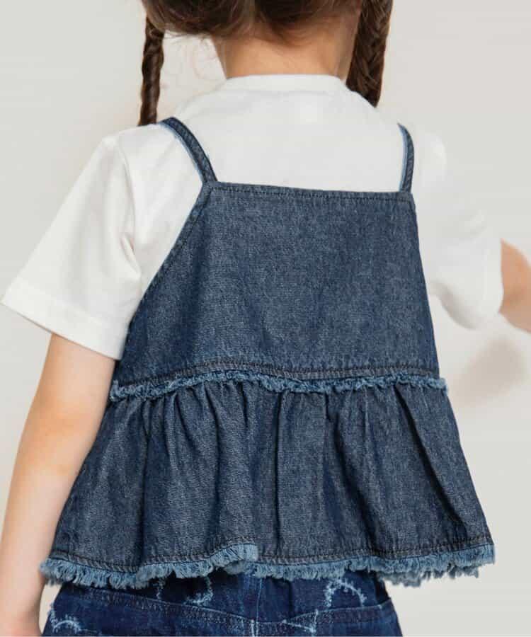 【連衣裙】牛仔背心兩件套印花襯衫
