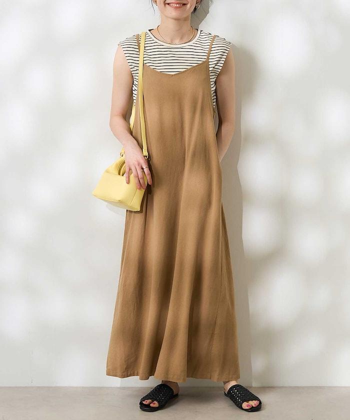 【套裝商品】亞麻粘膠 女士吊帶連衣裙 內搭套裝