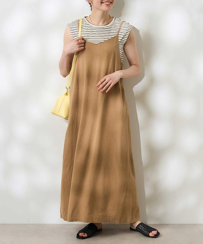 【套裝商品】亞麻粘膠 女士吊帶連衣裙 內搭套裝
