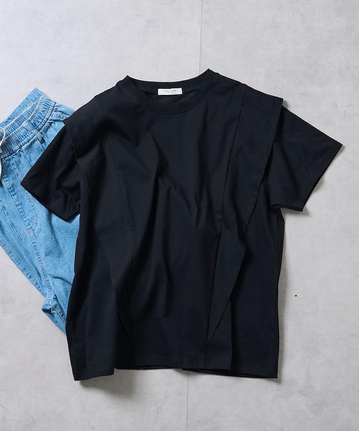 <防紫外線/接觸冷感>COOLPASS 肩部拼接T恤