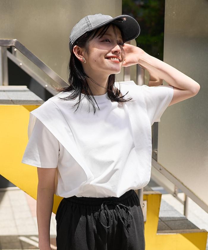 <防紫外線/接觸冷感>COOLPASS 肩部拼接T恤