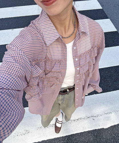 荷葉邊拼接上衣