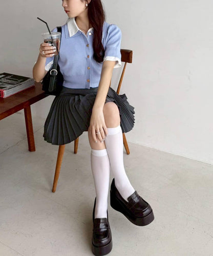襟子可拆卸/重疊領半袖針織衫