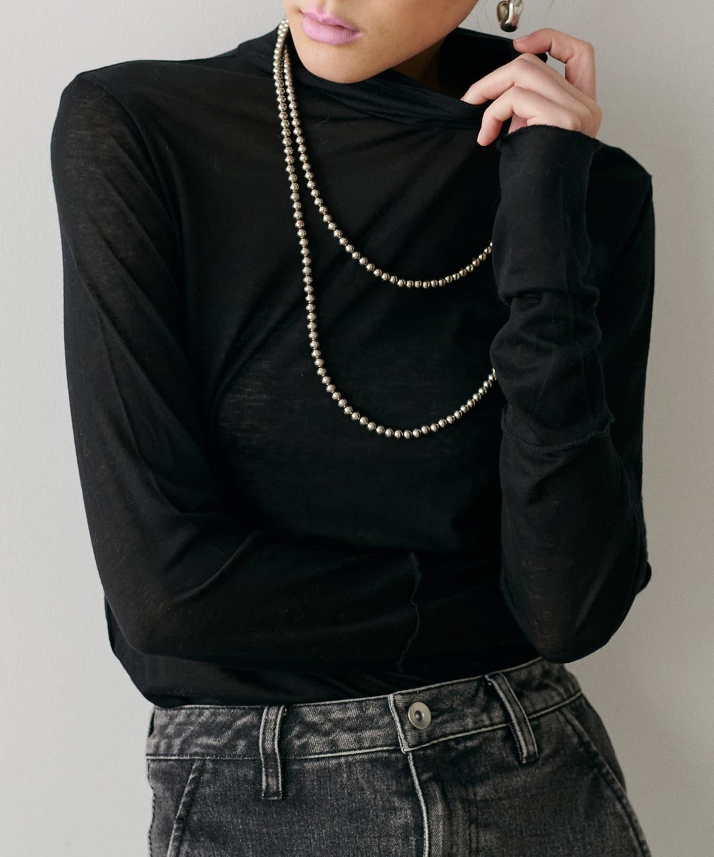 【LARUTA】透視天竺高領T恤