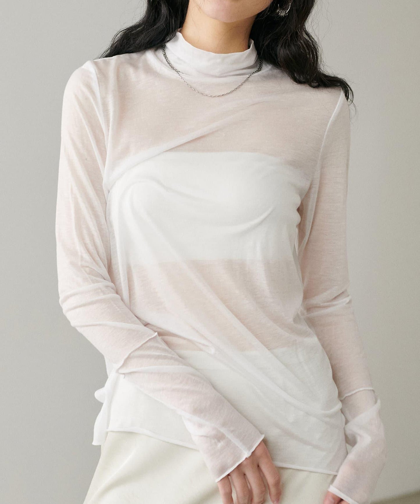 【LARUTA】透視天竺高領T恤