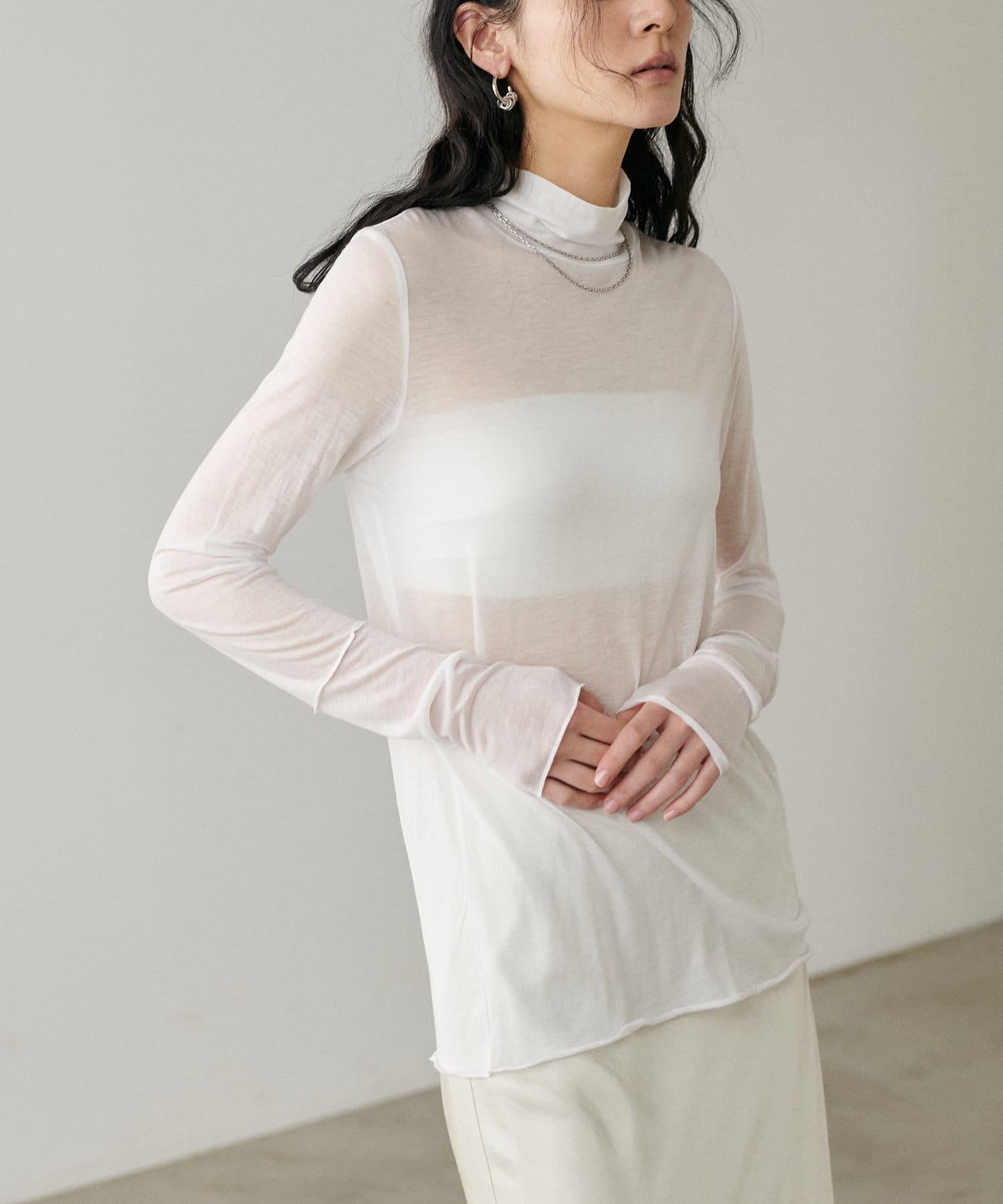 【LARUTA】透視天竺高領T恤