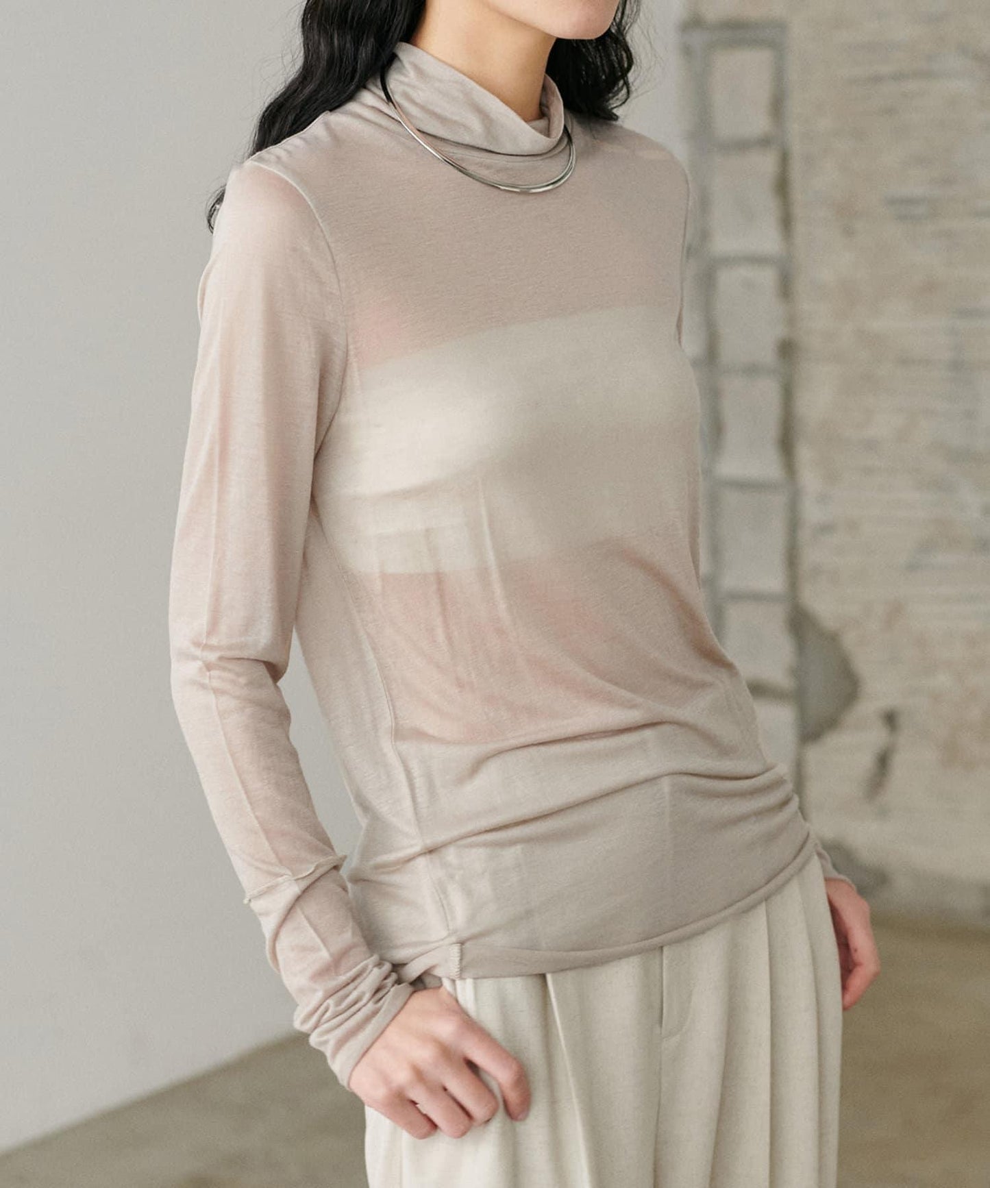 【LARUTA】透視天竺高領T恤