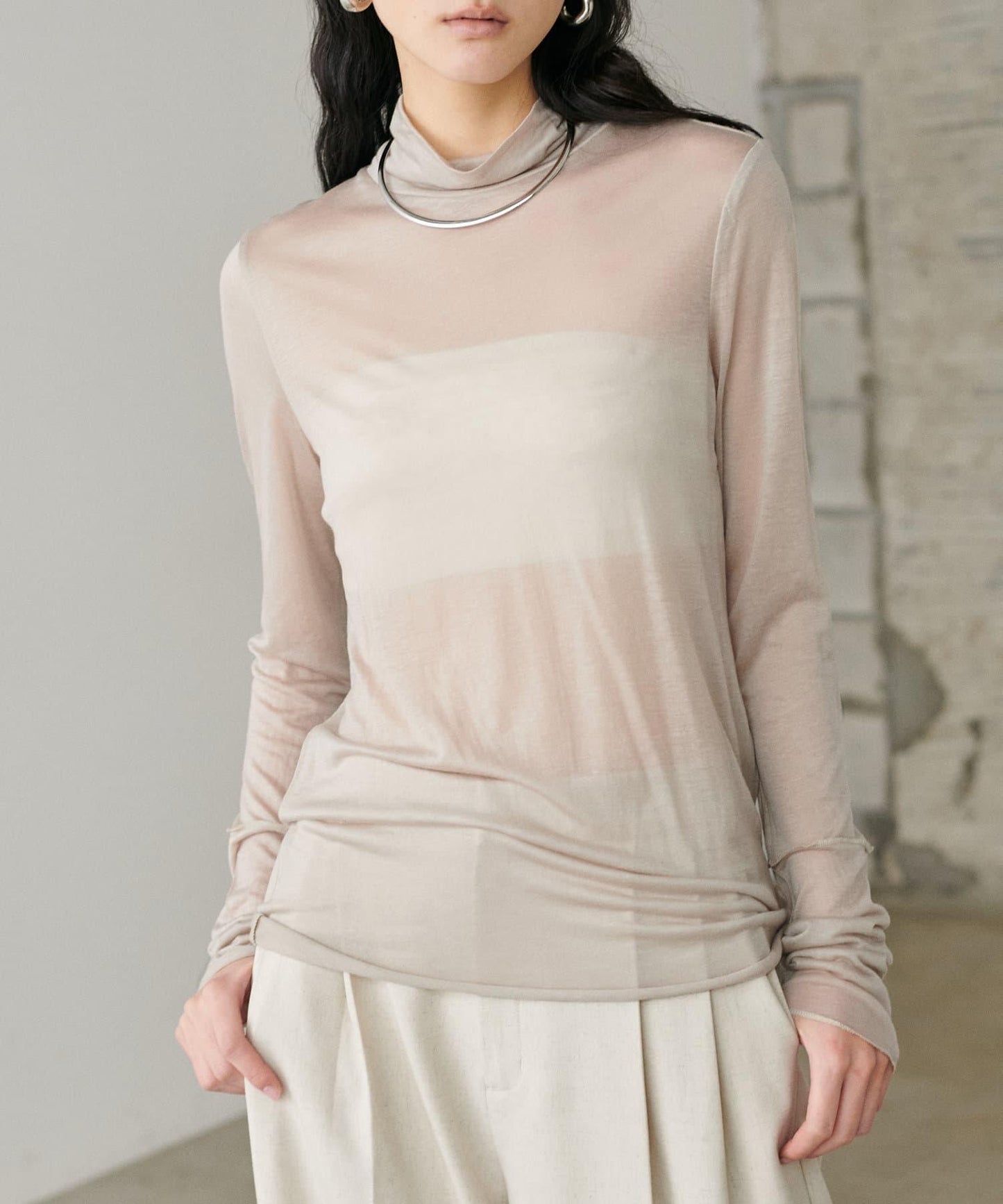 【LARUTA】透視天竺高領T恤