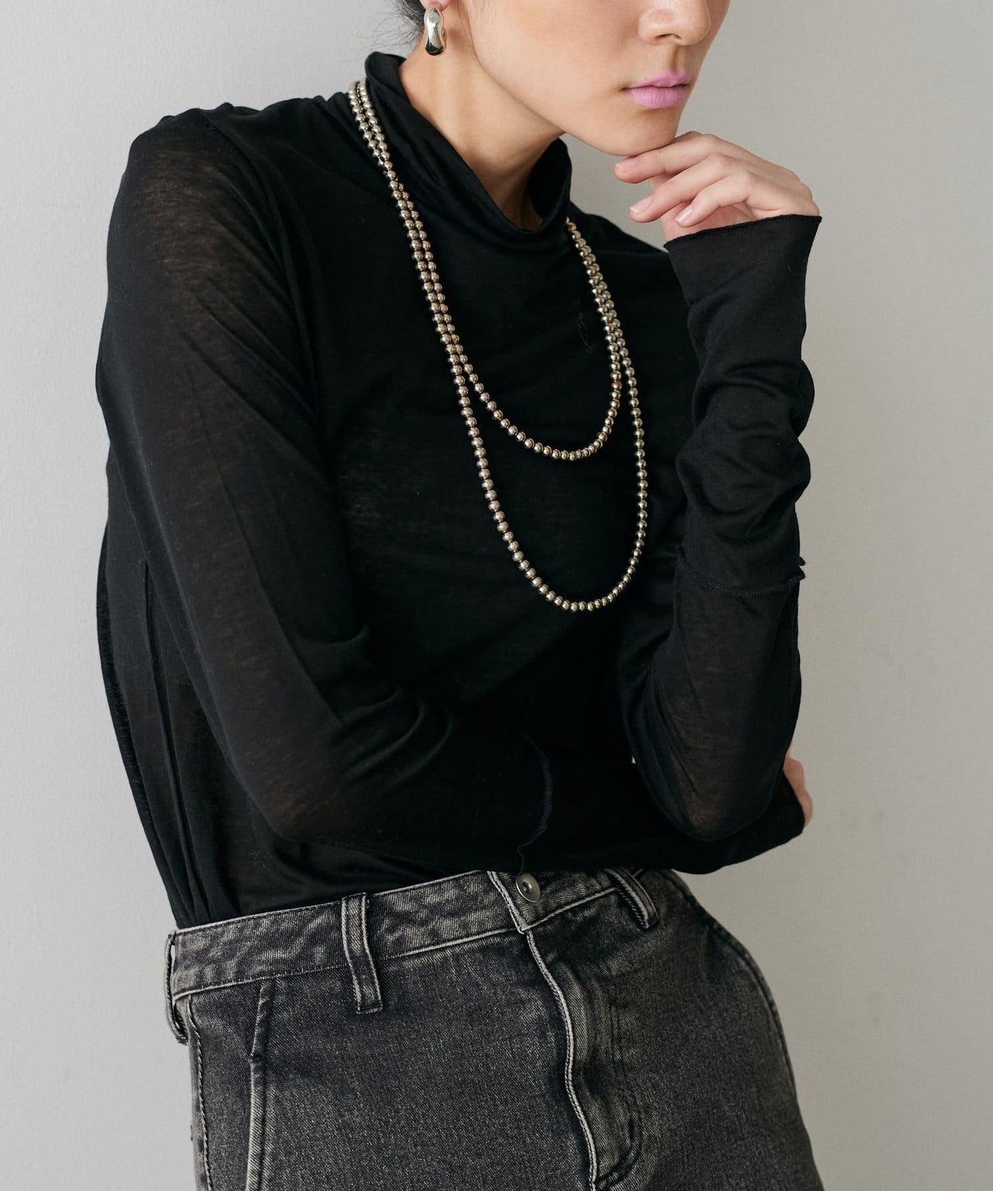 【LARUTA】透視天竺高領T恤