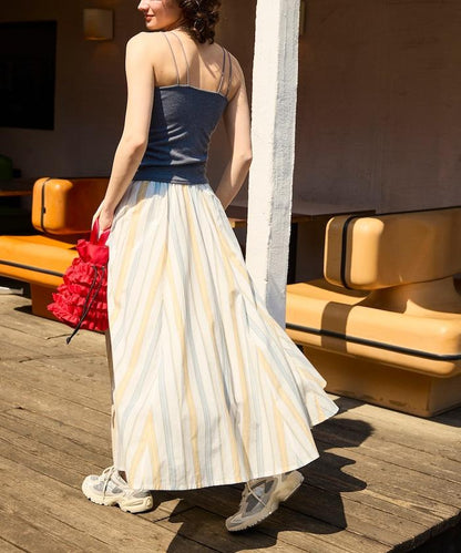 印度多色條紋飄擺裙