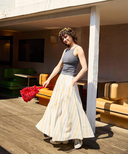 印度多色條紋飄擺裙